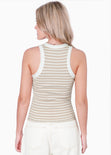 Blusa de rayas sin mangas con cuello halter color beige para mujer - Flashy