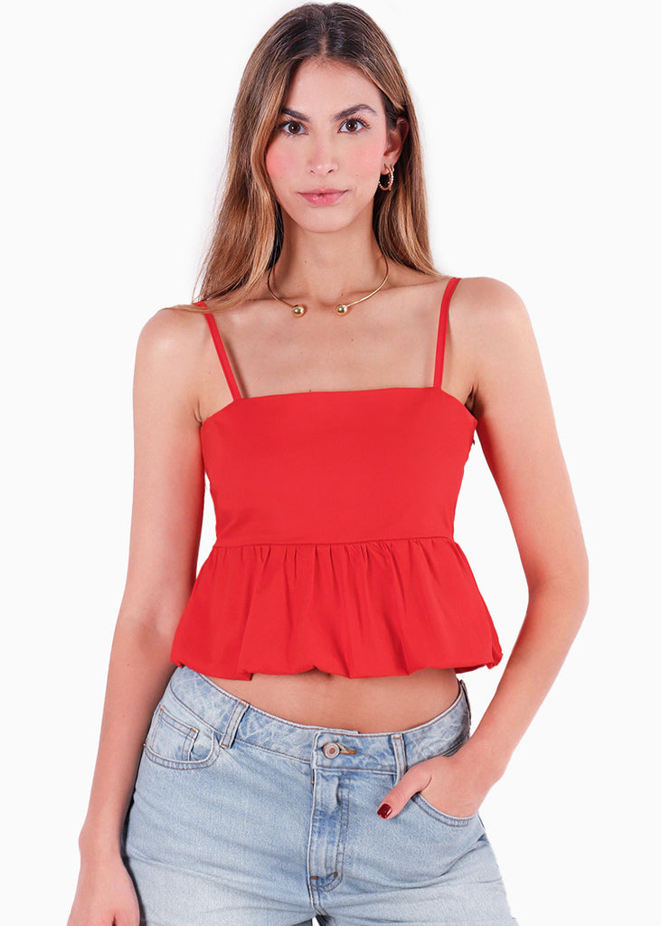 Blusa de tiras con corte peplum tipo globo para mujer - Flashy
