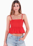 Blusa de tiras con corte peplum tipo globo para mujer - Flashy