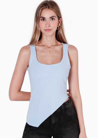 Blusa de tiras con escote cuadrado y ruedo asimétrico color azul para mujer - Flashy