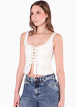 Blusa de tiras con ojaletes y tipo gamuza color blanco, marfil para mujer - Flashy
