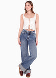 Blusa de tiras con ojaletes y tipo gamuza color blanco, marfil para mujer - Flashy