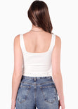 Blusa de tiras con ojaletes y tipo gamuza color blanco, marfil para mujer - Flashy