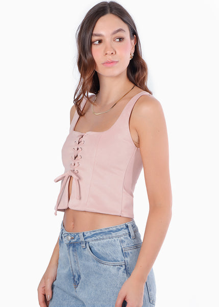 Blusa de tiras con ojaletes y tipo gamuza - KARENINA.ROSA