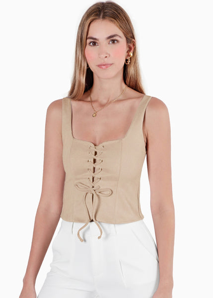 Blusa de tiras con ojaletes y tipo gamuza - KARENINA.MARFIL