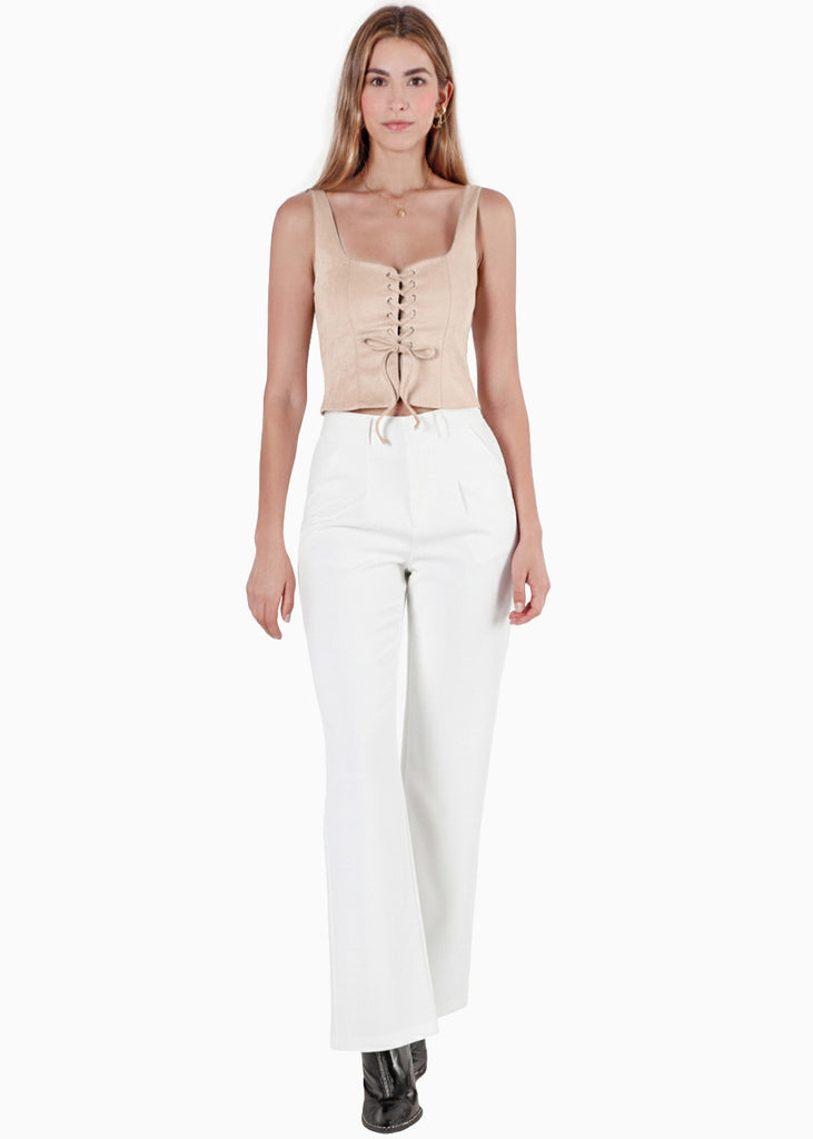 Blusa de tiras con ojaletes y tipo gamuza - KARENINA.MARFIL