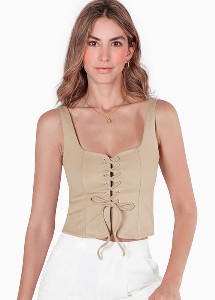 Blusa de tiras con ojaletes y tipo gamuza - KARENINA.MARFIL