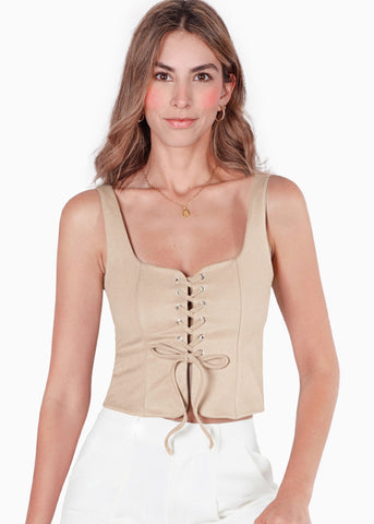 Blusa de tiras con ojaletes y tipo gamuza - KARENINA.MARFIL