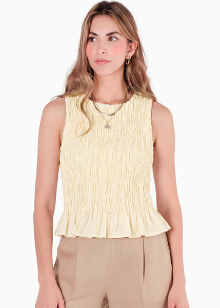 Blusa de tiras en nido de abeja - BANANO.AMARILLO