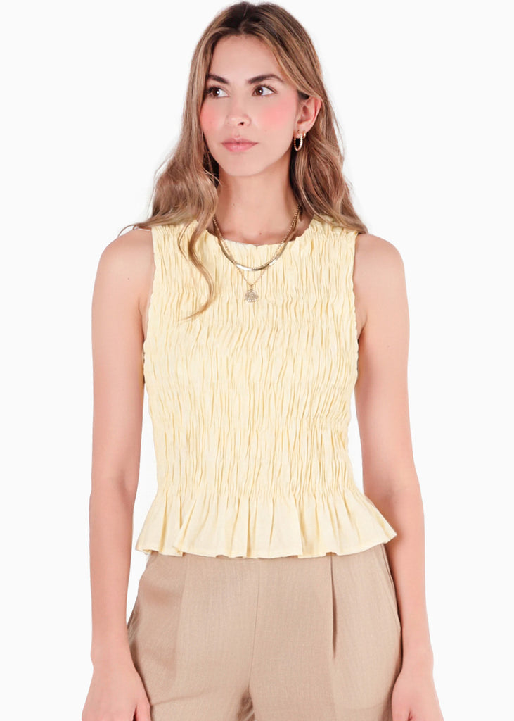 Blusa de tiras en nido de abeja - BANANO.AMARILLO