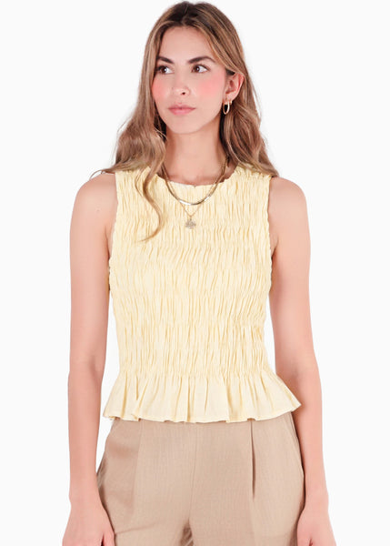 Blusa de tiras en nido de abeja - BANANO.AMARILLO