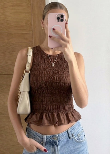 Blusa de tiras en nido de abeja - BANANO.CAFE