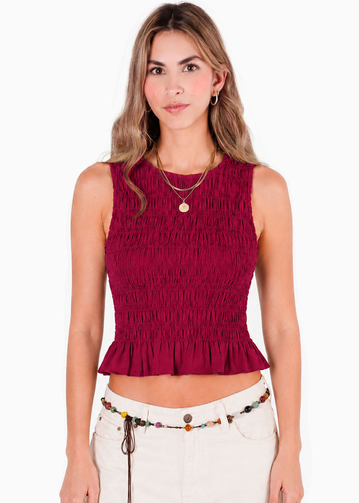 Blusa de tiras en nido de abeja - BANANO.ROJO