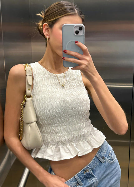 Blusa de tiras en nido de abeja - BANANO.MARFIL
