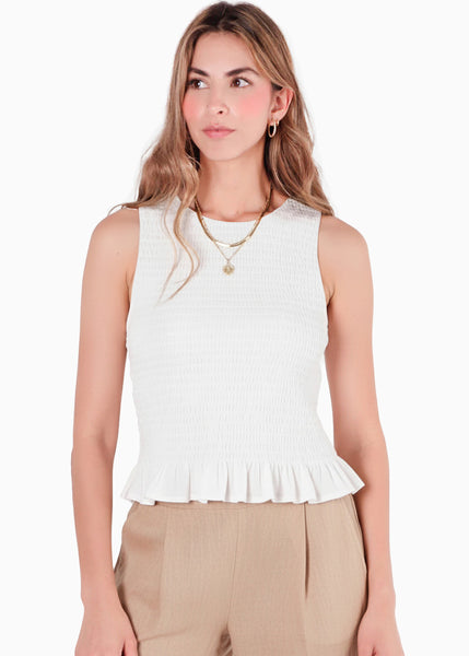 Blusa de tiras en nido de abeja - BANANO