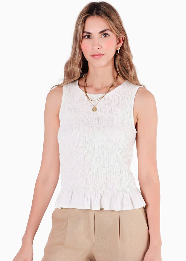 Blusa de tiras en nido de abeja - BANANO.MARFIL