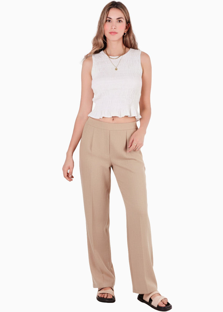 Blusa de tiras en nido de abeja - BANANO.MARFIL