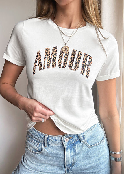 Camiseta estampada "Amour" color blanco, marfil para mujer - Flashy