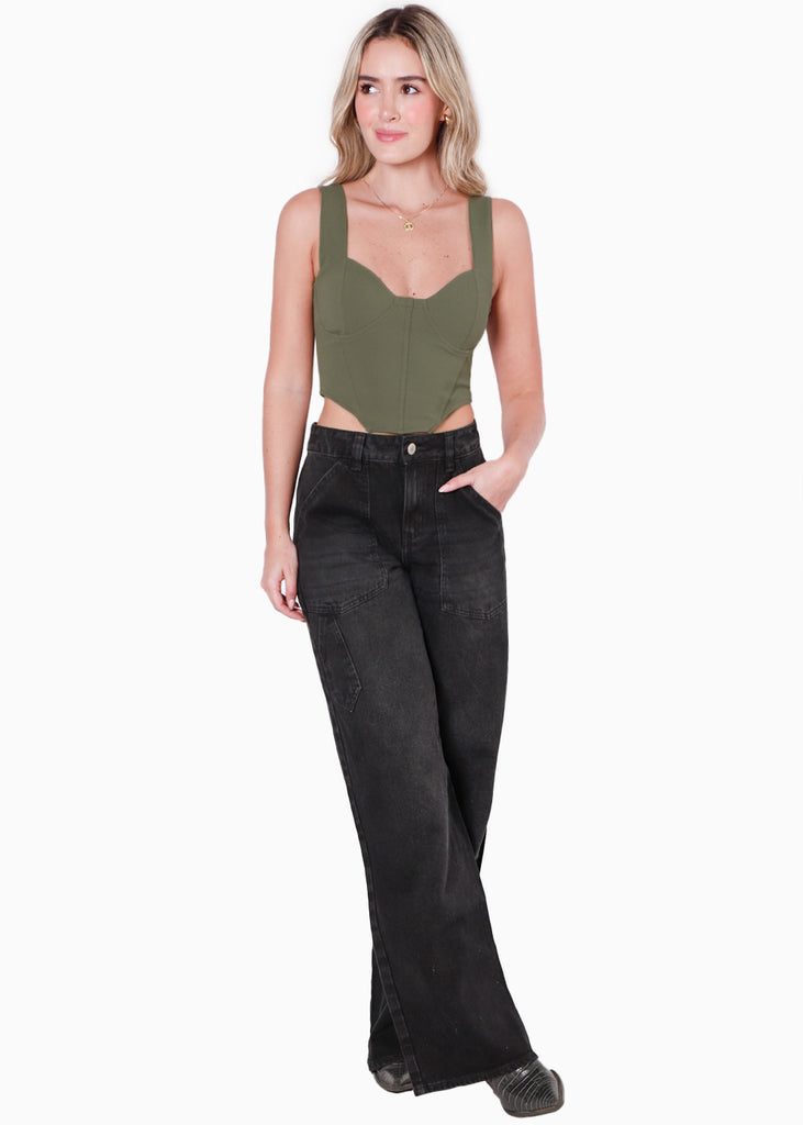 Blusa de tiras tipo corset color verde para mujer - Flashy
