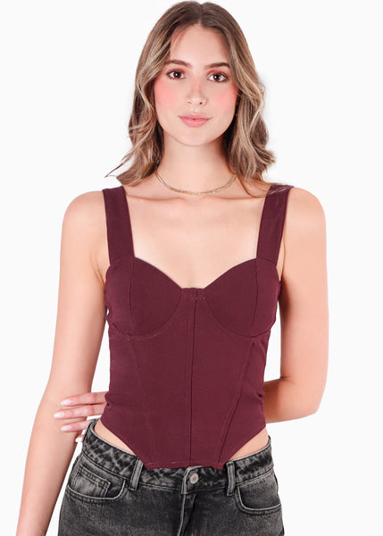 Blusa de tiras tipo corset color vino para mujer - Flashy