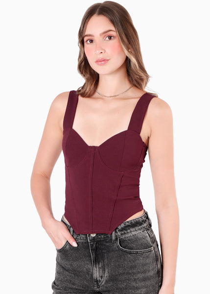 Blusa de tiras tipo corset color vino para mujer - Flashy