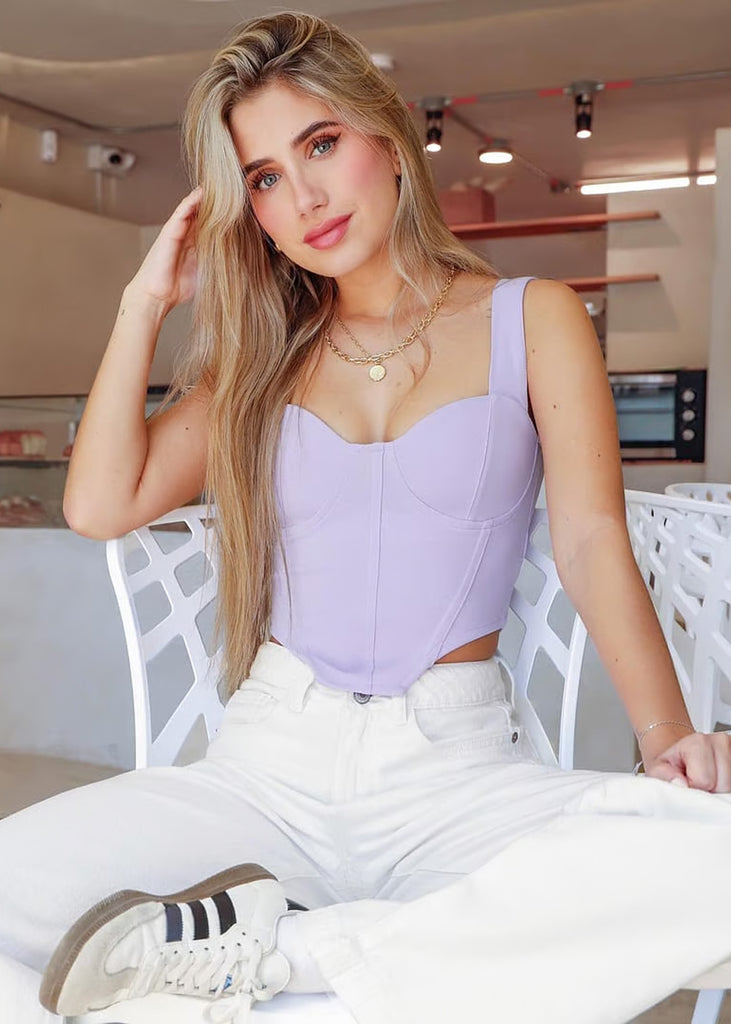 Blusa de tiras tipo corset color lila para mujer - Flashy