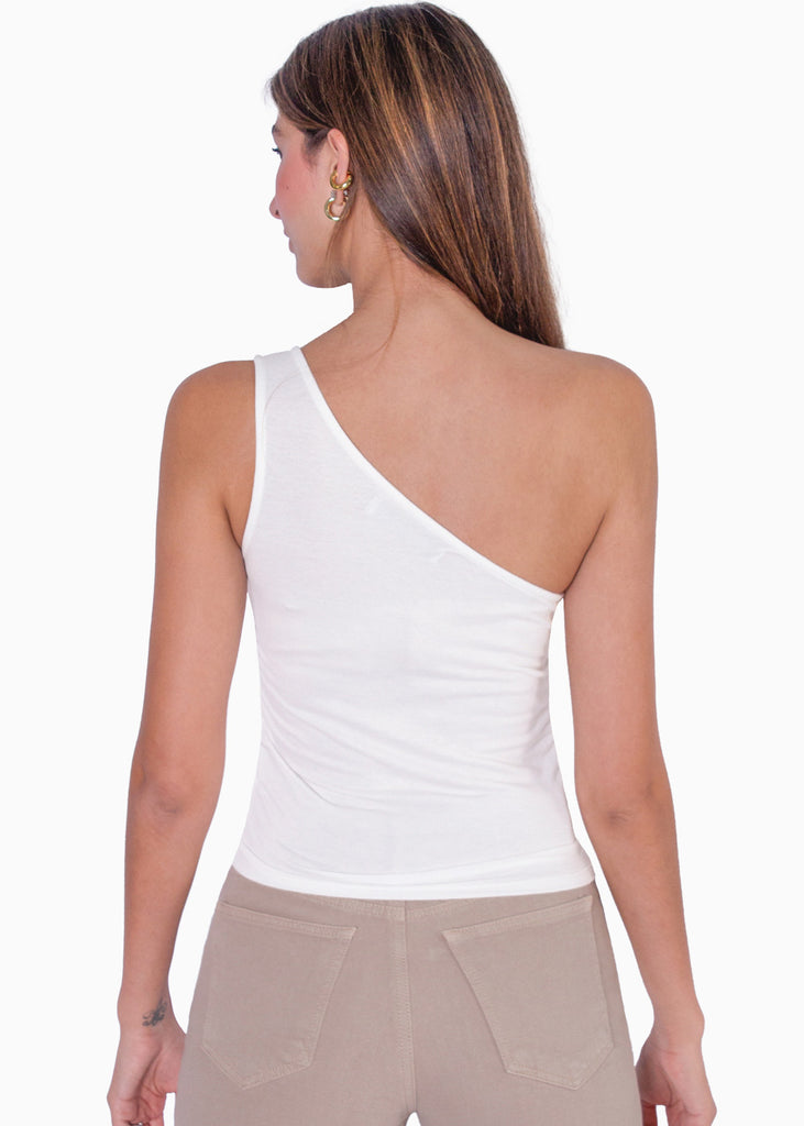 Blusa de un solo hombro con aplique de flor color marfil para mujer - Flashy