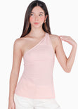 Blusa de un solo hombro con espalda descubierta y anudado color rosado para mujer - Flashy