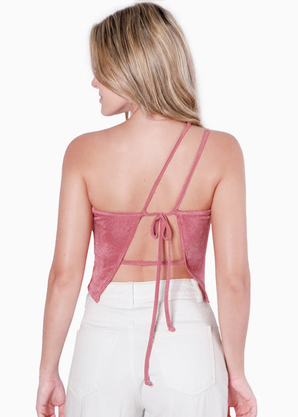 Blusa de un solo hombro con ruedo asimétrico color rosado para mujer - Flashy