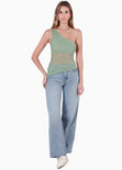 Blusa de un solo hombro y de malla para mujer - Flashy