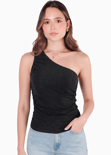 Blusa drapeada con tira un hombro - CACAO