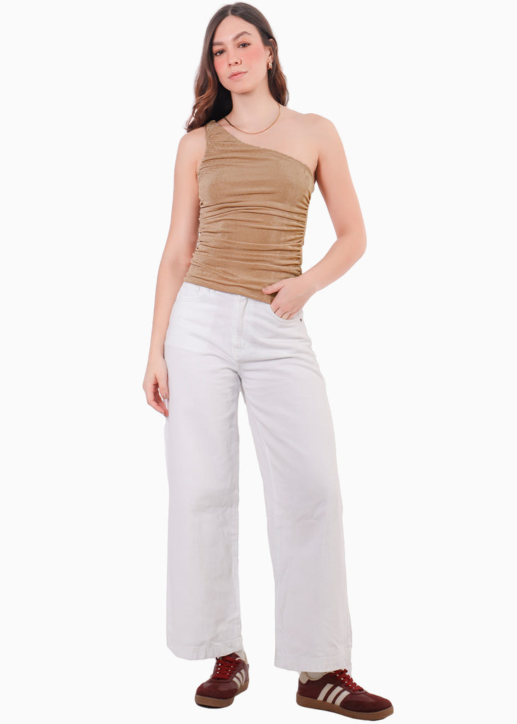 Blusa drapeada con tira un hombro - MORA