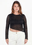 Blusa en encaje con manga campana y ruedo asimetrico - SEGOVIA.NEGRO