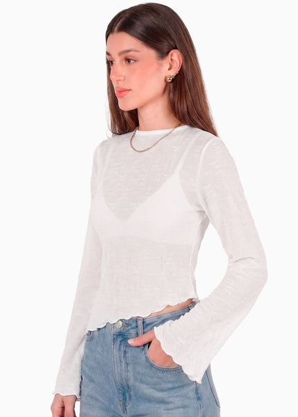 Blusa en encaje con manga campana y ruedo asimetrico - GALAPAGOS