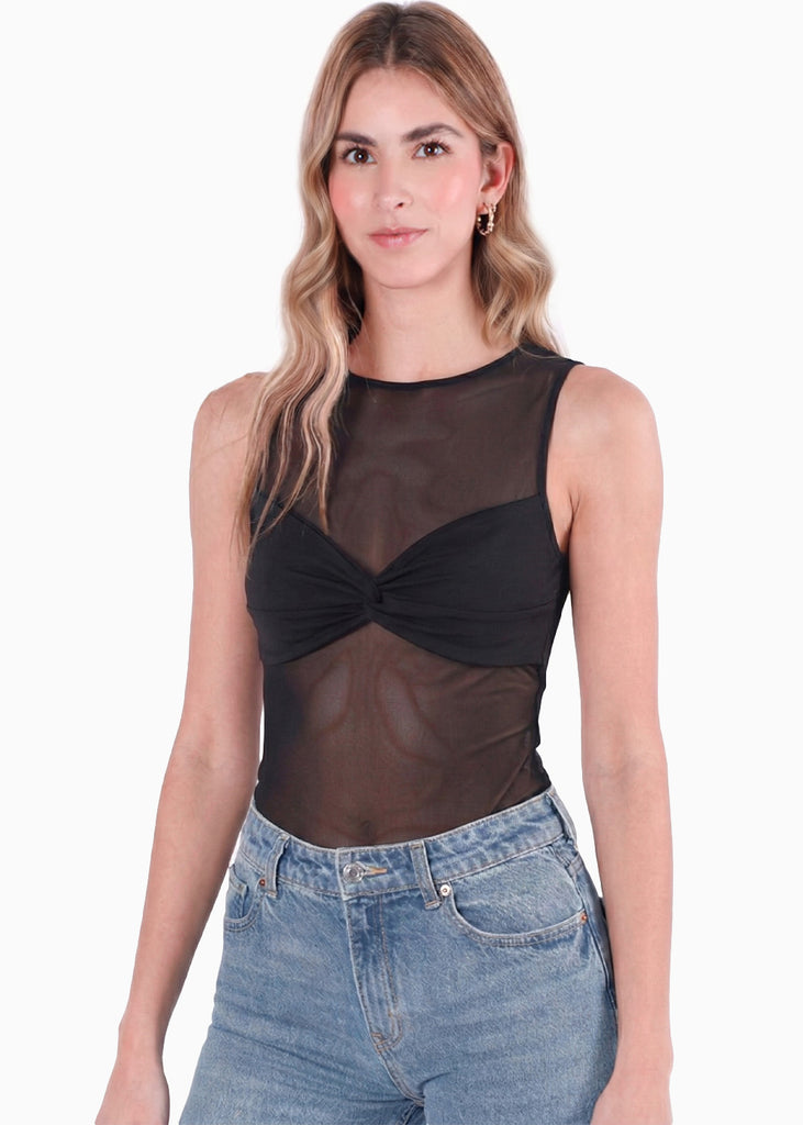 Blusa en mesh con top drapeado en polilicra- GLOW