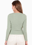 Blusa en rib con vivo en contraste en escote color verde para mujer - Flashy