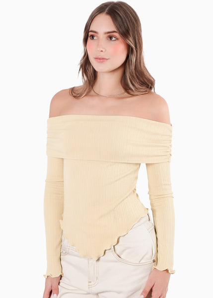 Blusa escote campesino con recogido en fajon - ANTURIO.AMARILLO