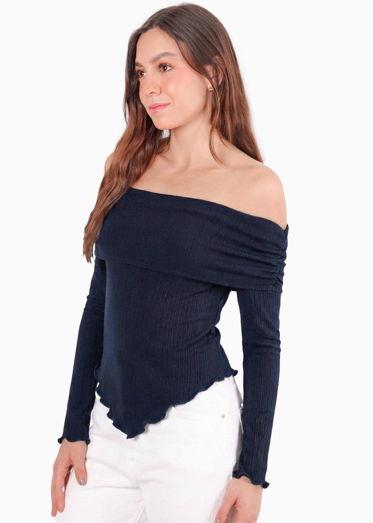 Blusa escote campesino con recogido en fajon - ANTURIO.AZUL