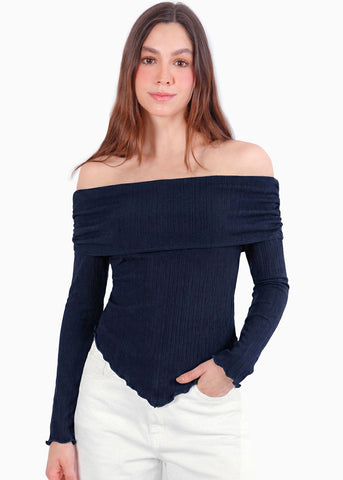 Blusa escote campesino con recogido en fajon - ANTURIO.AZUL