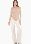 Blusa escote campesino con recogido en fajon - ANTURIO.BEIGE