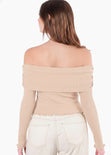 Blusa escote campesino con recogido en fajon - ANTURIO.BEIGE