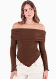 Blusa escote campesino con recogido en fajon para mujer - Flashy