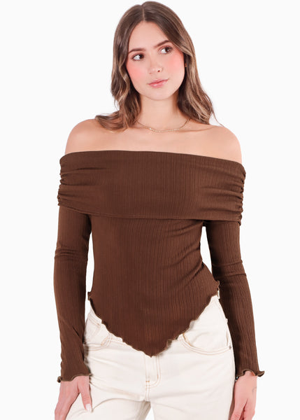 Blusa escote campesino con recogido en fajon para mujer - Flashy