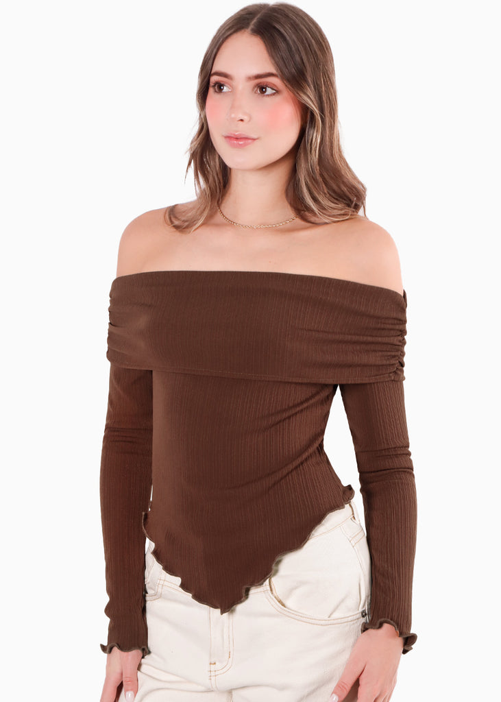 Blusa escote campesino con recogido en fajon para mujer - Flashy