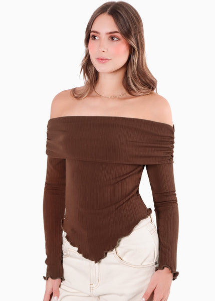 Blusa escote campesino con recogido en fajon para mujer - Flashy