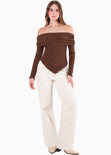 Blusa escote campesino con recogido en fajon para mujer - Flashy