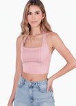 Blusa halter con encaje en escote - MANDARINA