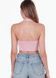 Blusa halter con encaje en escote - MANDARINA