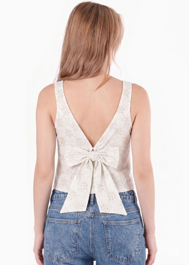 Blusa halter tejida flores con anudado en espalda - GALICIA.MARFIL