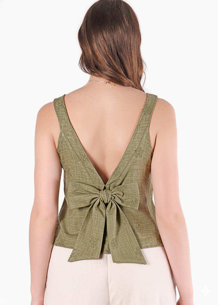 Blusa halter tejida flores con anudado en espalda - GALICIA